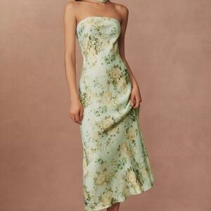 Anthropologie Strapless Floral Dress in Mint Green and Yellow